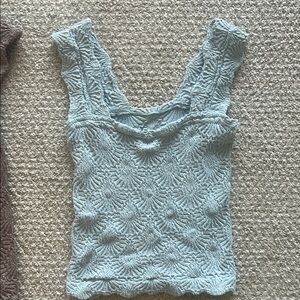 Free People Fitted Ribbed Blue Tank Top